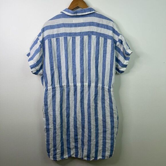 Blank NYC Linen Button Front Shirt Dress L Blue White Stripe Preppy Nautical - Picture 8 of 12